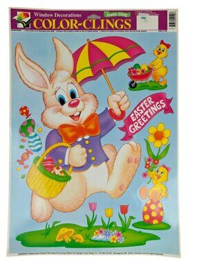 Vintage Color-Clings Easter Bunny Window Decals Static Cling 1990s USA
